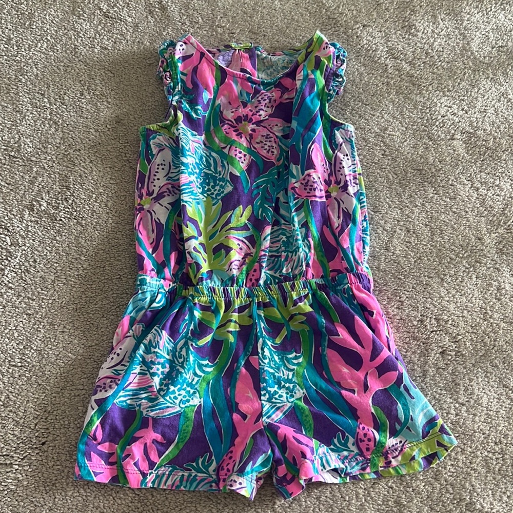 Lilly Pulitzer Girls Multicolor Floral Romper - Pink, Purple, Teal, Green